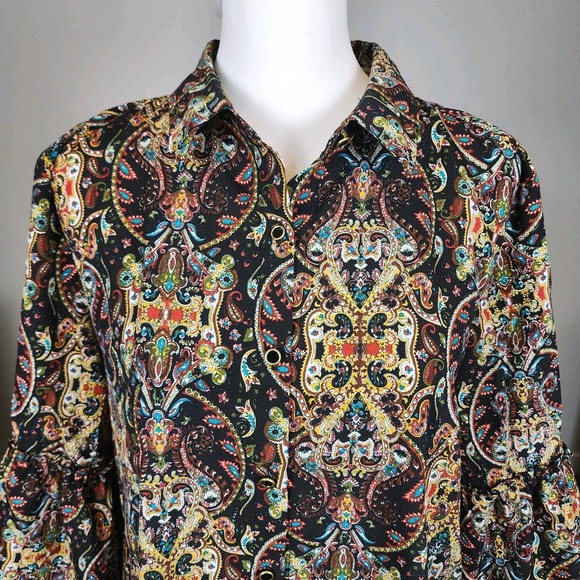 Susan Graver Blouse Top Womens Medium Large Boxy Oversized Festival Boho Retro - Picture 3 of 13